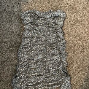 Silver Ruched Strapless Dress